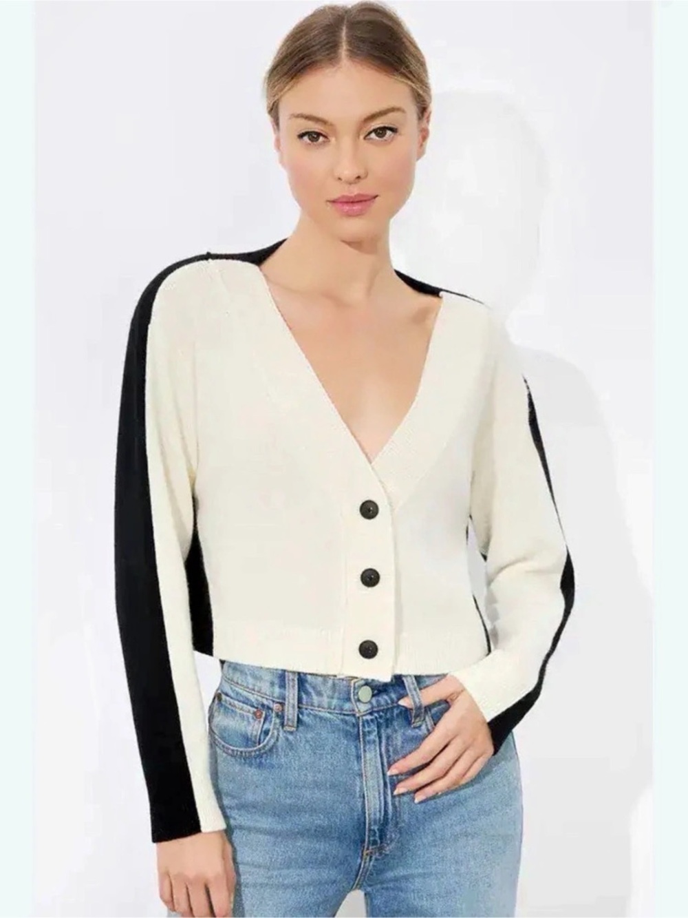 NEW alice + olivia Classics Colorblocked Cardigan Black & Cream